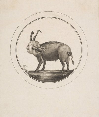 Karikatyyri, jossa Louis XVI näkyy oinaana, 1700-luku. tekijältä Unbekannt