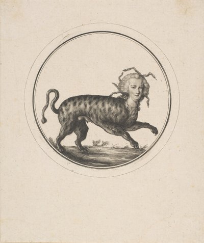 Karikatyyri, jossa Marie Antoinette näkyy leopardina, 1700-luku. tekijältä Unbekannt
