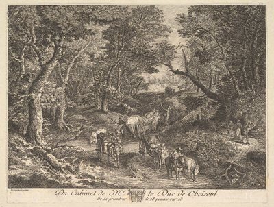 Kärryt polulla metsän läpi maalauksen jälkeen Duc de Choiseulin kokoelmassa, 1771. tekijältä Unbekannt