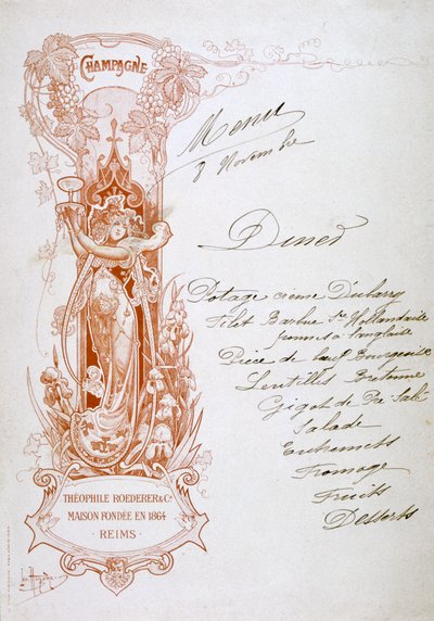 Samppanjamainos ruokalistalla, 1800-luku tekijältä Unbekannt