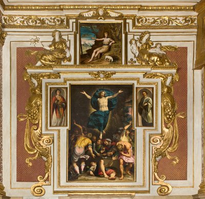 Neitsyt Marian kappeli, toinen väli eteläpuoli, Giovan Battista Trotti, joka tunnetaan nimellä Malosso, ylösnousemus 1594, Bernardino Campi, San Giovanni nel desert 1569, Santa Maria Assuntan katedraali, Duomo, Cremona, Lombardia, Italia (kuva) tekijältä Unbekannt