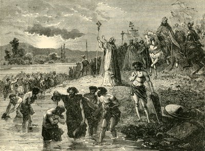 Kaarle Suuri kastaa saksit Weserissä, 782 jKr. 1890. tekijältä Unbekannt