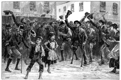 Iloitseva Lord Randolph Churchillsin nimi kuultuaan erosta, Loughrea, Irlanti, 1887 tekijältä Unbekannt