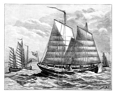 Kiinalaisia veneitä Kantonjoella, 1800-luku tekijältä Unbekannt