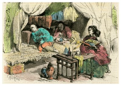 Kiinalaiset oopiumin tupakoitsijat, 1800-luku tekijältä Unbekannt