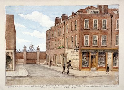 Chiswell Street, jossa on sisäänkäynti Royal Artillery Companyn alueelle, Finsbury, Lontoo, 1880 tekijältä Unbekannt