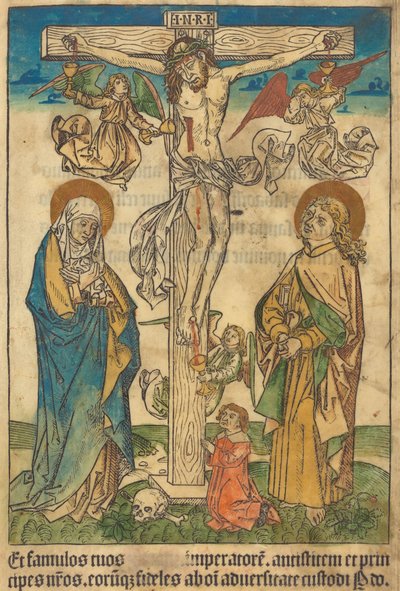Kristus ristillä enkelien kanssa, n. 1490. tekijältä Unbekannt