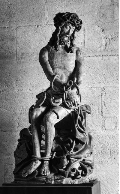 Kristus siteillä Veistos. Kansleri Nicolas Rolinin vuonna 1443 perustama Hospices Civiles de Beaune, Beaune (Cote d