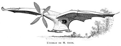Clement Adersin lentävä lintu Eole, ensimmäinen ohjattu kone, joka nousi omalla höyryllään, 1890 tekijältä Unbekannt