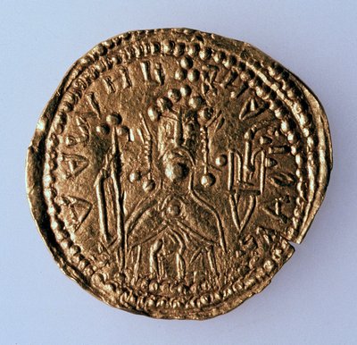 Suurruhtinas Vladimir Svjatoslavitšin kolikko Zlatnik, Averse: Hallitsijan muotokuva, 980-1015 tekijältä Unbekannt