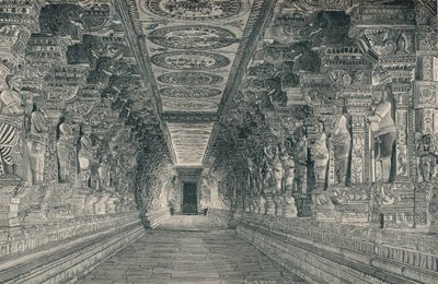Pylväikkö hindutemppelin sisätiloissa Rameswaramin saarella Etelä-Intiassa, c1903, tekijältä Unbekannt