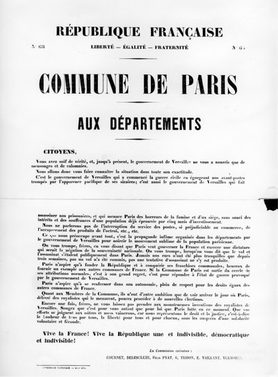 Commune de Paris, Pariisin kommuunin Ranskan poliittisista julisteista, toukokuu 1871 tekijältä Unbekannt
