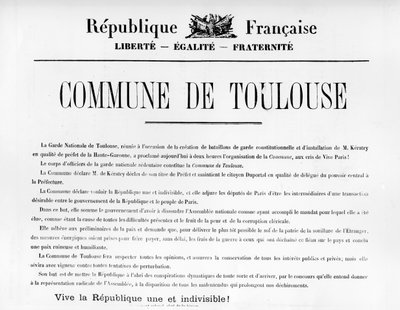 Commune de Toulouse, Pariisin kommuunin ranskalaisista poliittisista julisteista tekijältä Unbekannt