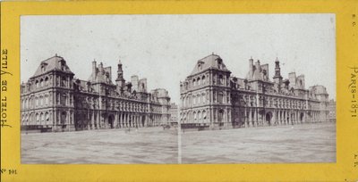 Pariisin kunta (1871): näkymä kaupungintalolle. Anonyymi valokuvaus. Tulostus pahville Dim. 17x7 cm tekijältä Unbekannt
