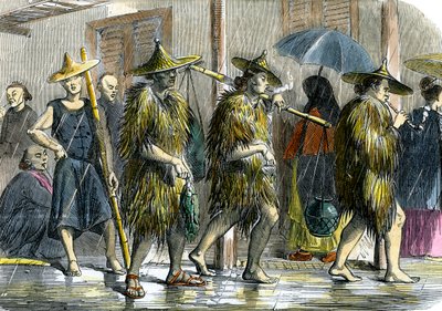 Coolies Hongkongissa, märällä säällä, c1875 tekijältä Unbekannt