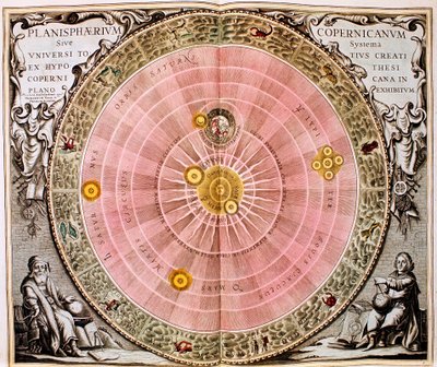 Kopernikaaninen aurinkokeskeinen universumin heliosentrinen järjestelmä, 1708 tekijältä Unbekannt