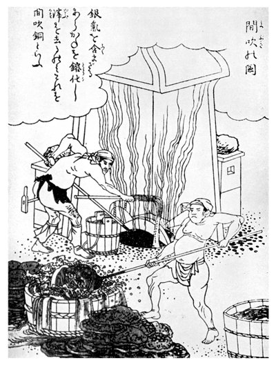 Kuparin sulatus, primitiivinen menetelmä, Japani, c1900 1956 tekijältä Unbekannt