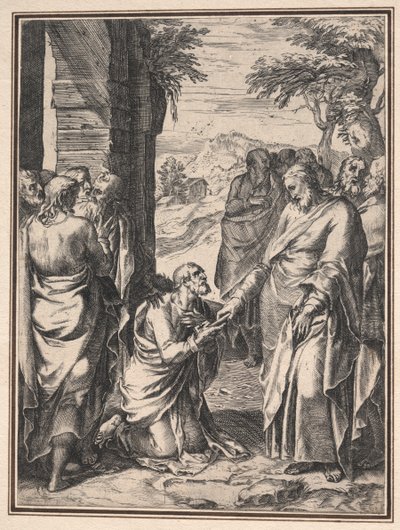Kopio Cornelis Cortista: Kristus antaa kirkon avaimen Pyhälle Pietarille, n. 1567. tekijältä Unbekannt