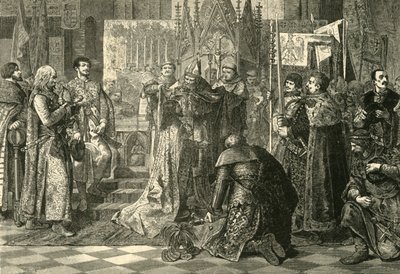 Unkarin Ludvig I kruunattiin Krakovassa Puolan kuninkaaksi 1370, 1890. tekijältä Unbekannt