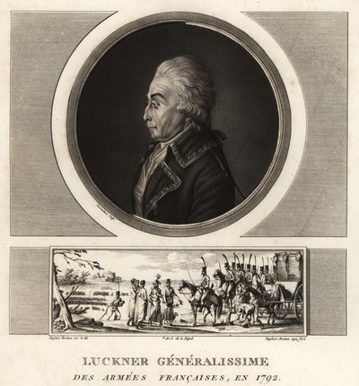 Kreivi Nicolas Luckner, Ranskan vallankumouksellinen kenraali, Generalissime des Armees Francaises, teloitettiin vuonna 1794 tekijältä Unbekannt