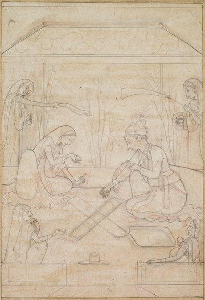 Pariskunta leikkii Chauparia terassilla, c. 1790-1800. tekijältä Unbekannt