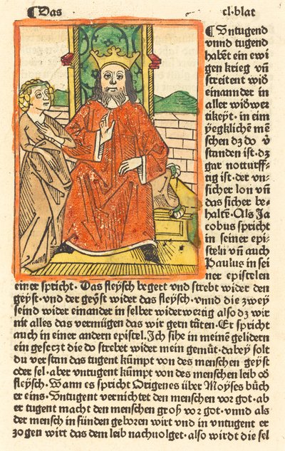 Kruunattu mies valtaistuimella Neitsyt seisoo vasemmalla, c. 1479. tekijältä Unbekannt