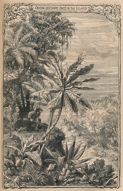 Crusoe löytää vuohia saarelta, 1870 tekijältä Unbekannt