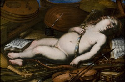 Amor soittimien joukossa, 1600-luvun puoliväli tekijältä Unbekannt