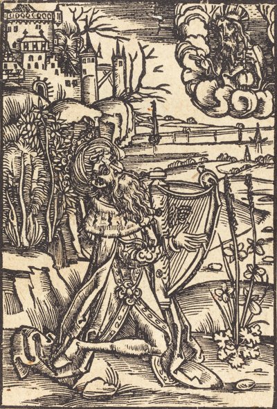 David soittaa harppua, c. 1500. tekijältä Unbekannt