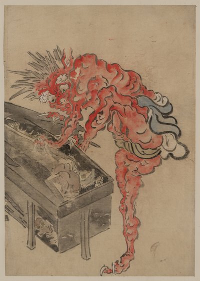 Demoni, mahdollisesti Ibaraki, avaa laatikon, 1800-luvun alku. tekijältä Unbekannt