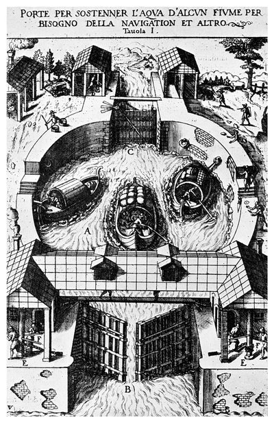 Suunnittelu saranoituihin kanavalukkoportteihin, Leonardo da Vinci, 1400-luku 1956 tekijältä Unbekannt