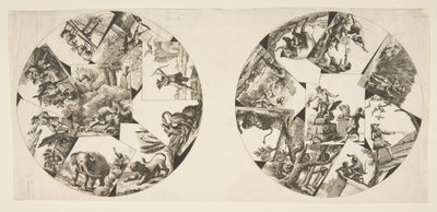 Suunnitelmat lautasille Audrys Illustrationsista La Fontainen taruihin, vuoden 1755 jälkeen. tekijältä Unbekannt