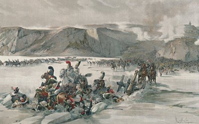 Perääntyvien venäläisten tuhoaminen Satschan-järvellä, 1805, 1896 tekijältä Unbekannt