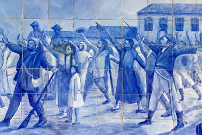 Yksityiskohta mosaiikista, joka kuvaa cachoeiralaisia kannustamassa prinssi Pedroa, joka johti Brasilian itsenäisyyteen, Cachoeira, Brasilia tekijältä Unbekannt