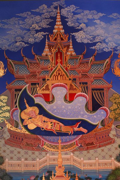 Yksityiskohta seinämaalauksesta Buddhapadipa-temppelin Uposathassa (pyhäkkösali), Wimbledon, Grande-Bretagne tekijältä Unbekannt