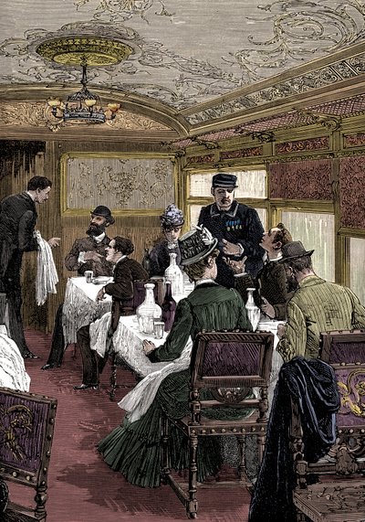 Ruokailuauto Orient Expressissä, c1885 tekijältä Unbekannt