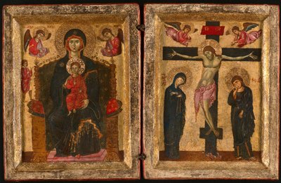 Neitsyen ja lapsen valtaistuimelle ja ristiinnaulitsemisen diptyykki, 127585. tekijältä Unbekannt
