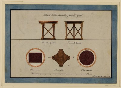 Piirustus, Suunnitelma kahta pientä aamiaispöytää varten, 1800-luvun alku tekijältä Unbekannt