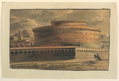 Piirustus, näyttämösuunnitelma, ympyrärakennuksen ulkoasu, 1800-luvun alku tekijältä Unbekannt