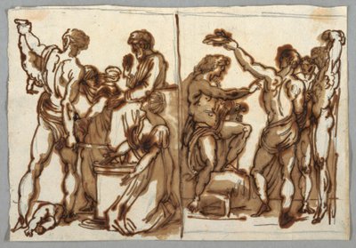 Piirustus, Salomon tuomio; Marsyasin kuolema, n. 1820 tekijältä Unbekannt