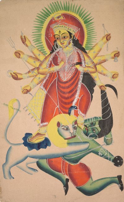 Durga Killing the Demon Mahisha, 1800-luku. tekijältä Unbekannt