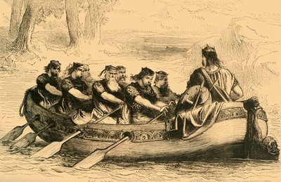 Edgar the Pacific soutettiin alas Dee-jokea kahdeksan sivupuolen prinssin toimesta, vuodelta 1890. tekijältä Unbekannt