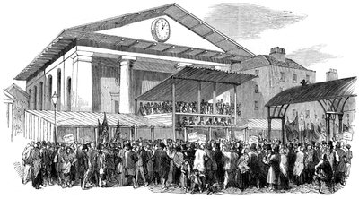 Vaalijuhlat Covent Gardenissa Westminsterin vaalien aikana Lontoossa 1852 tekijältä Unbekannt