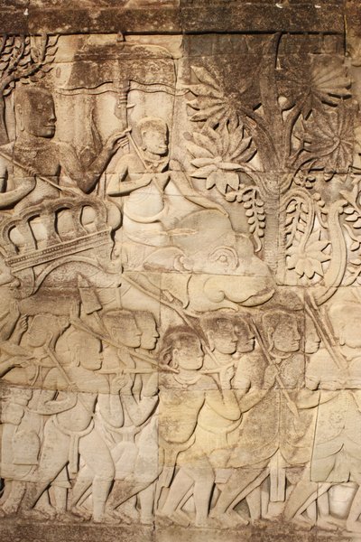 Norsut ja soturit Relief-veistos East Outer Galleryssa Bayonissa, Siem Reapissa, Kambodžassa tekijältä Unbekannt