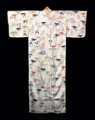 Brodeerattu valkoinen satiininen naisten kimono, japanilainen, Edo-kausi, 1600-1867 tekijältä Unbekannt