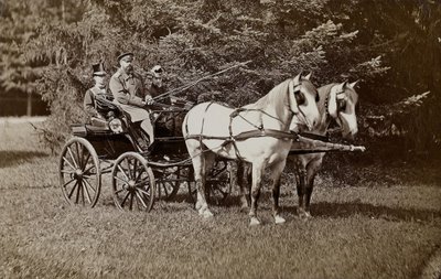 Keisari Aleksanteri III 1845-1894 ja keisarinna Maria Fjodorovna 1847-1928 hevoskärryissä. tekijältä Unbekannt