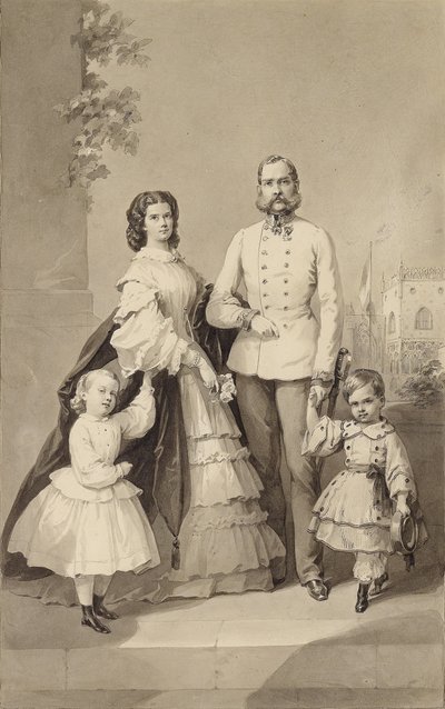 Keisari Frans Joosef I keisarinna Elisabethin ja heidän lastensa kanssa..., noin 1860. tekijältä Unbekannt
