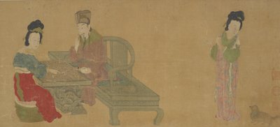 Keisari Minghuang ja puoliso Yang pelaavat Weiqiä, Ming- tai Qing-dynastia, 1600-luku. tekijältä Unbekannt