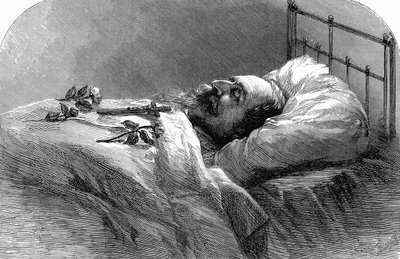 Ranskan keisari Napoleon III kuolinvuoteellaan, 1873. tekijältä Unbekannt