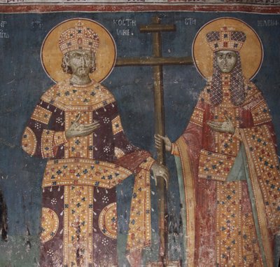 Ristin korotus. Pyhät Konstantinus Suuri ja Helena, 1321-1322 tekijältä Unbekannt